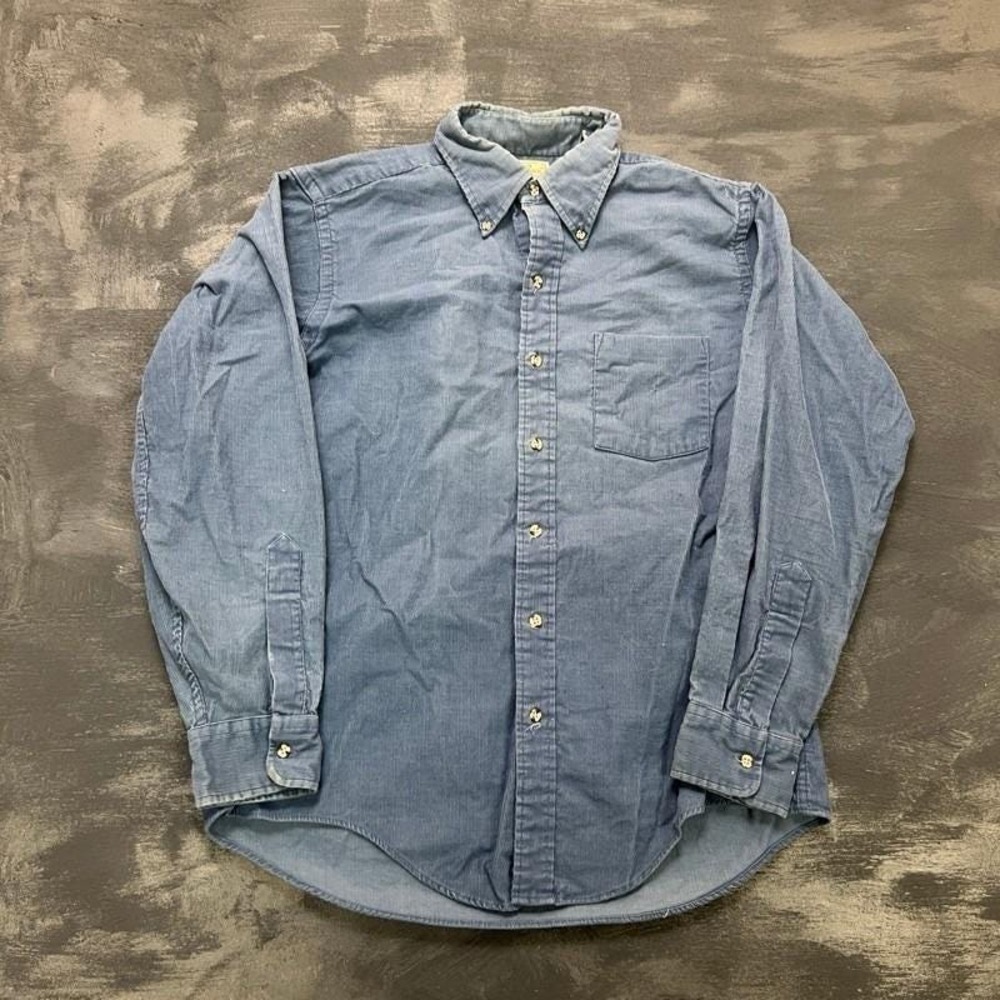 Vintage LL Bean Corduroy Button Up Shirt Mens Large Blue 1970s